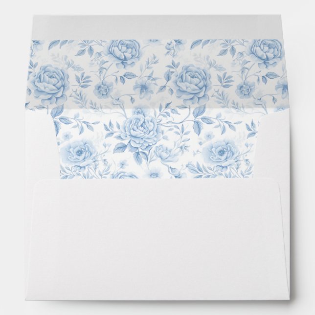 Blue Chinoiserie Porcelain Floral Wedding Envelope (Back (Bottom))