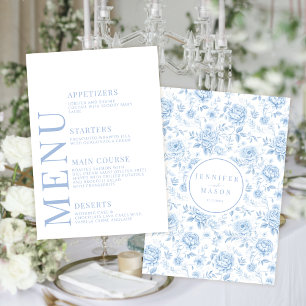 Blue chinoiserie porcelain floral wedding menu