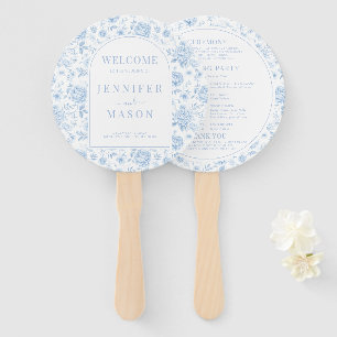 Blue Chinoiserie Porcelain Floral Wedding Program Hand Fan