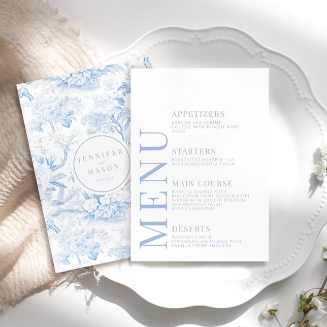 Blue chinoiserie porcelain wedding menu cards (Creator Uploaded)