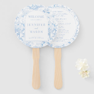 Blue Chinoiserie Porcelain Wedding Program Hand Fan