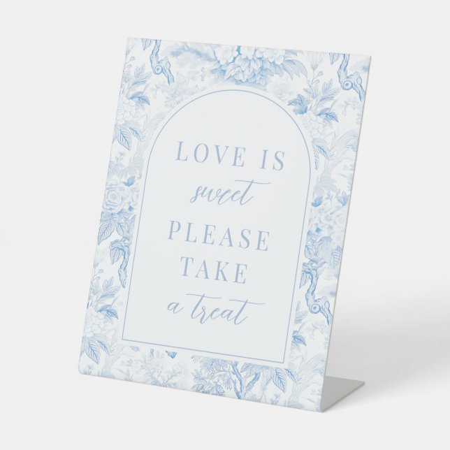 Blue chinoiserie porcelain wedding treat sign (Front)