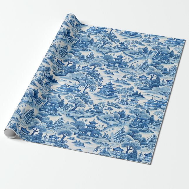 Blue Chinoiserie Porcelaine chinese  Wrapping Paper (Unrolled)