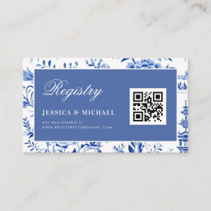 Blue Chinoiserie QR Code Bridal Shower Registry  Enclosure Card