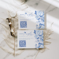 Blue Chinoiserie QR Code Wedding Website RSVP