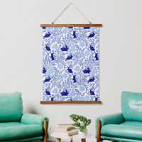 Blue Chinoiserie Rabbit-Vintage Rabbit &Floral Art