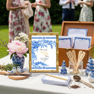 Blue Chinoiserie Recipe Cards Here Sign