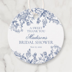 Blue Chinoiserie Retro Floral Bridal Shower Circle Favour Tags
