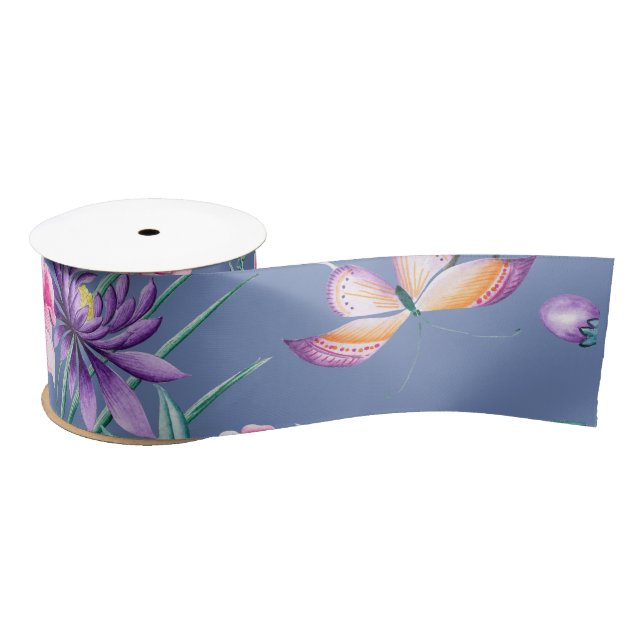 Blue Chinoiserie Satin Ribbon (Spool)
