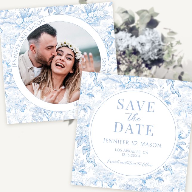 Blue chinoiserie Save the Date photo invitation (Creator Uploaded)