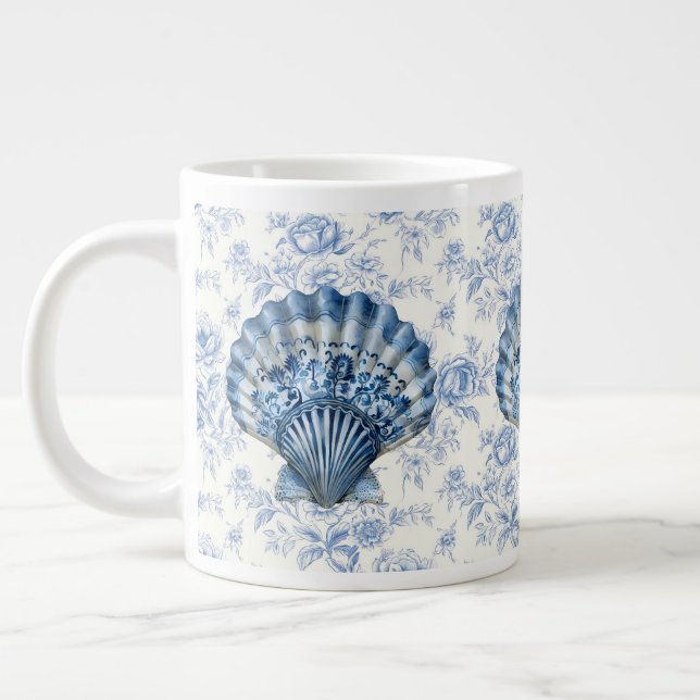 Blue Chinoiserie Shell Jumbo Ceramic Mug (Left)