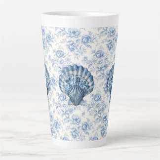 Blue Chinoiserie Shell Large Ceramic Latte Mug