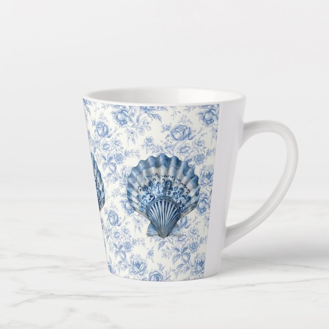 Blue Chinoiserie Shell Small Ceramic Latte Mug (Right)