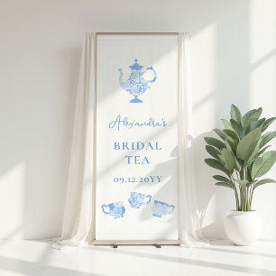 Blue Chinoiserie Tea Party Backdrop Bridal Shower Retractable Banner