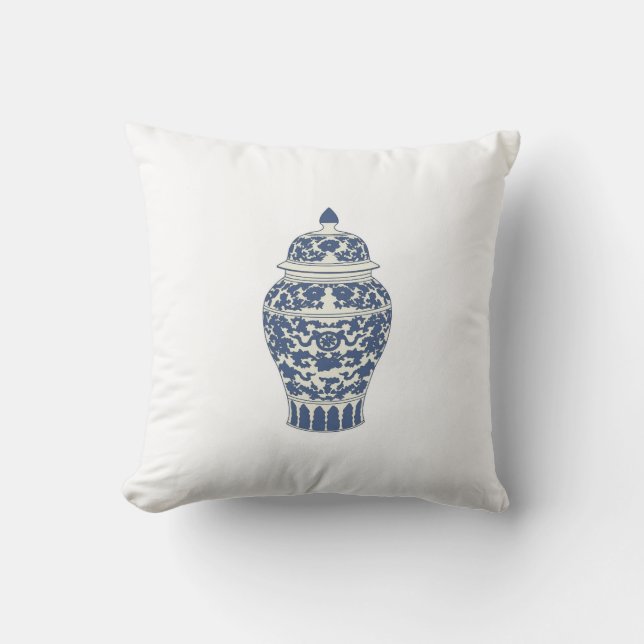  Blue Chinoiserie Temple Jar Cushion (Front)
