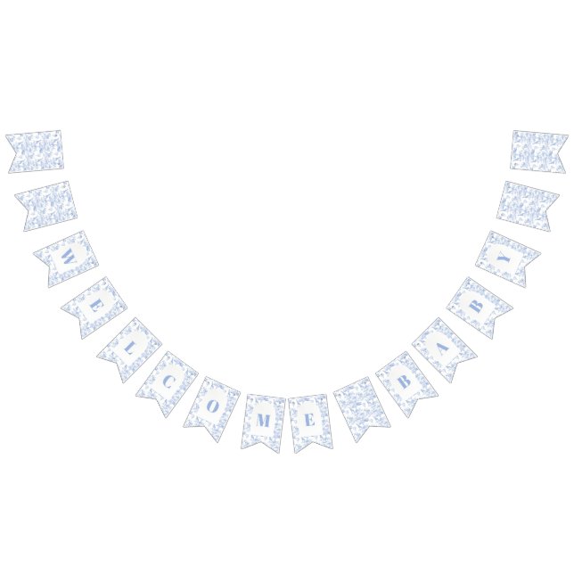 Blue Chinoiserie Toile de Jouy Baby Shower Bunting (All)