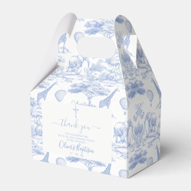 Blue Chinoiserie Toile de Jouy thanks Baby Shower  Favour Box (Front Side)