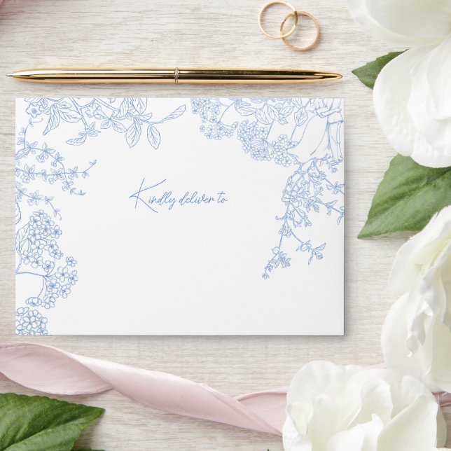 Blue Chinoiserie Toile de Jouy Wedding Envelope (Wedding)