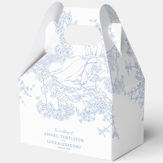 Blue Chinoiserie Toile de Jouy Wedding Favour Box (Front)