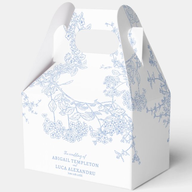 Blue Chinoiserie Toile de Jouy Wedding Favour Box (Front)