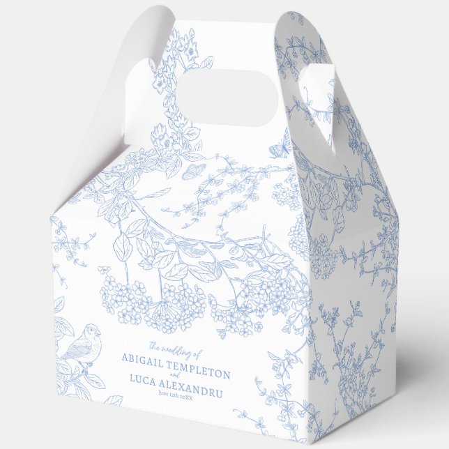 Blue Chinoiserie Toile de Jouy Wedding Favour Box (Front)
