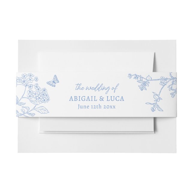 Blue Chinoiserie Toile de Jouy Wedding Invitation Belly Band (Front Example)