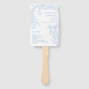 Blue Chinoiserie Toile de Jouy Wedding Program Hand Fan