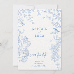Blue Chinoiserie Toile de Jouy Wedding Save Date I Invitation