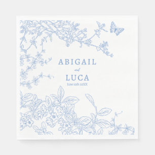 Blue Chinoiserie Toile de Jouy Wedding Save Date Napkin