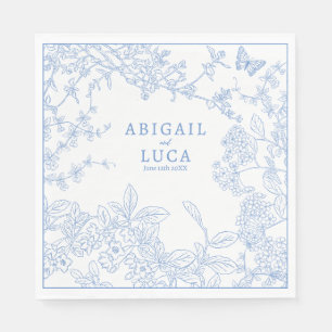 Blue Chinoiserie Toile de Jouy Wedding Save Date Napkin