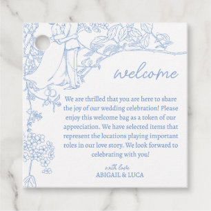 Blue Chinoiserie Toile de Jouy Wedding Welcome Favour Tags