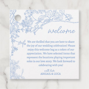 Blue Chinoiserie Toile de Jouy Wedding Welcome Favour Tags
