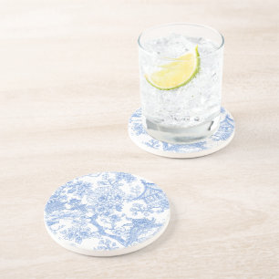 Blue Chinoiserie Toile Dragon Cherry Blossom Coaster