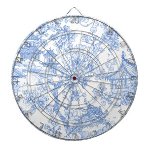 Blue Chinoiserie Toile Dragon Cherry Blossom Dartboard