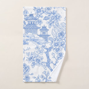 Blue Chinoiserie Toile Dragon Cherry Blossom Hand Towel