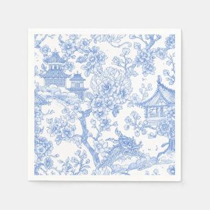 Blue Chinoiserie Toile Dragon Cherry Blossom Napkin