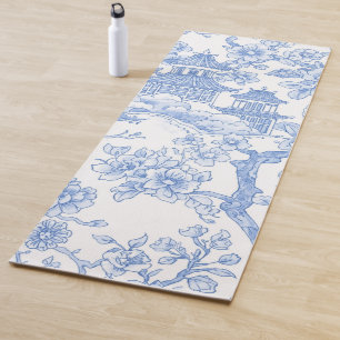 Blue Chinoiserie Toile Dragon Cherry Blossom Yoga Mat