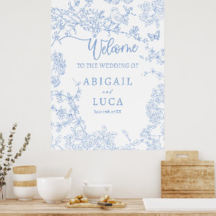 Blue Chinoiserie Toile Jouy Wedding Welcome Sign