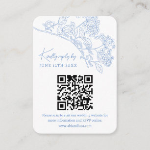 Blue Chinoiserie Toile Weddin Website RSVP QR code Enclosure Card