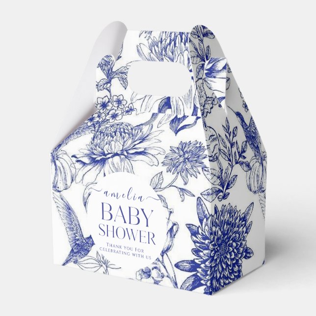 Blue Chinoiserie Victorian Floral baby shower Favour Box (Front Side)