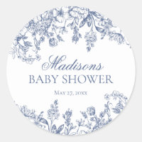 Blue Chinoiserie Vintage Floral Baby Shower Circle