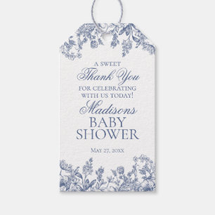 Blue Chinoiserie Vintage Floral Baby Shower Favour Gift Tags