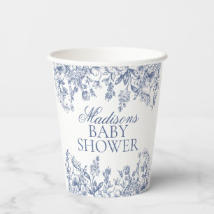Blue Chinoiserie Vintage Floral Baby Shower Paper Cups
