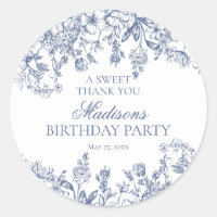 Blue Chinoiserie Vintage Floral Birthday Circle