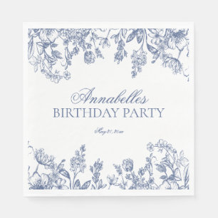 Blue Chinoiserie Vintage Floral Birthday Dessert Napkin