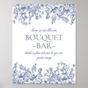 Blue Chinoiserie Vintage Floral Bridal Bouquet Bar Poster