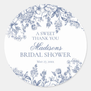 Blue Chinoiserie Vintage Floral Bridal Shower Classic Round Sticker