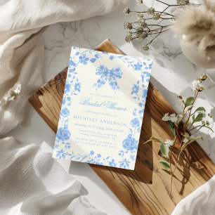 Blue Chinoiserie Vintage Floral Bridal Shower Invitation