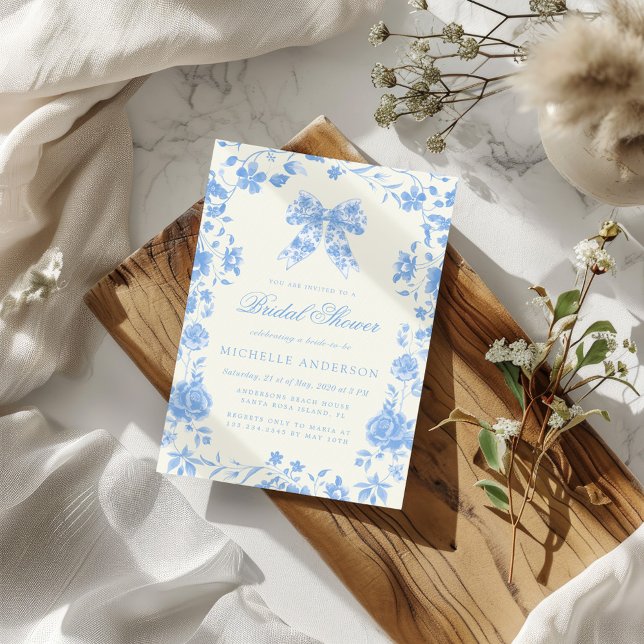 Blue Chinoiserie Vintage Floral Bridal Shower Invitation (Creator Uploaded)