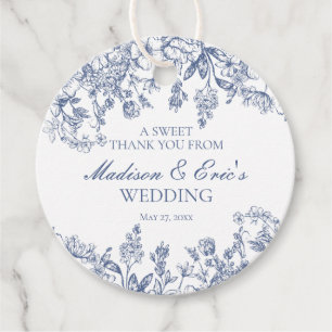 Blue Chinoiserie Vintage Floral Wedding Circle Favour Tags